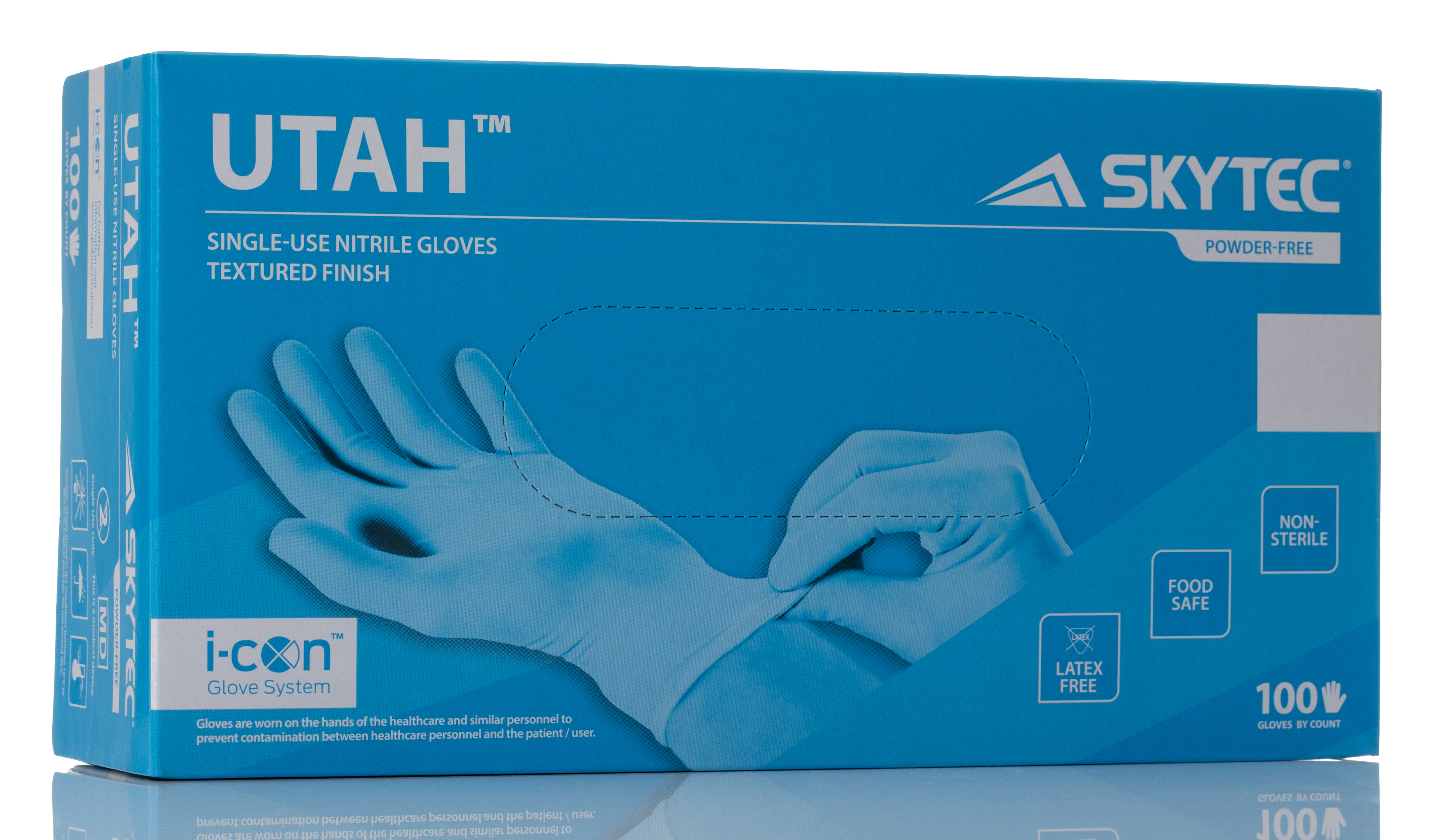 skyutah Skytec UTAH Blue Nitrile Disposable Gloves, Size XL, 100 per Pack