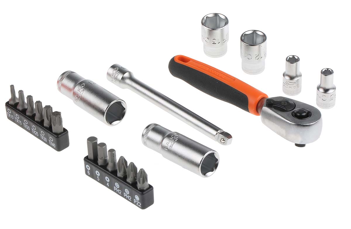Bahco 37-Piece 1/4 in 6 Point, Hexagon Socket, Phillips, Pozidriv, Torx Socket Set