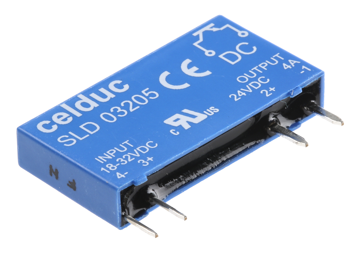 Celduc SLD0x205 Series Solid State Relay, 4 A Load, PCB Mount, 32 V Load, 48V Control