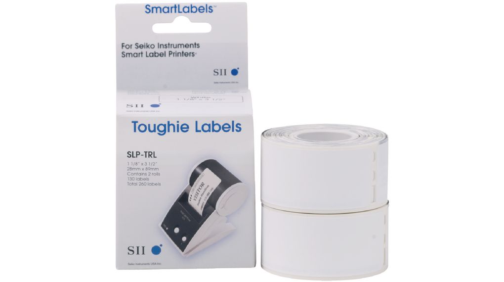 Seiko Instruments White Label Roll, 28 mm Width, 130 Per Roll Qty, 89 mm
