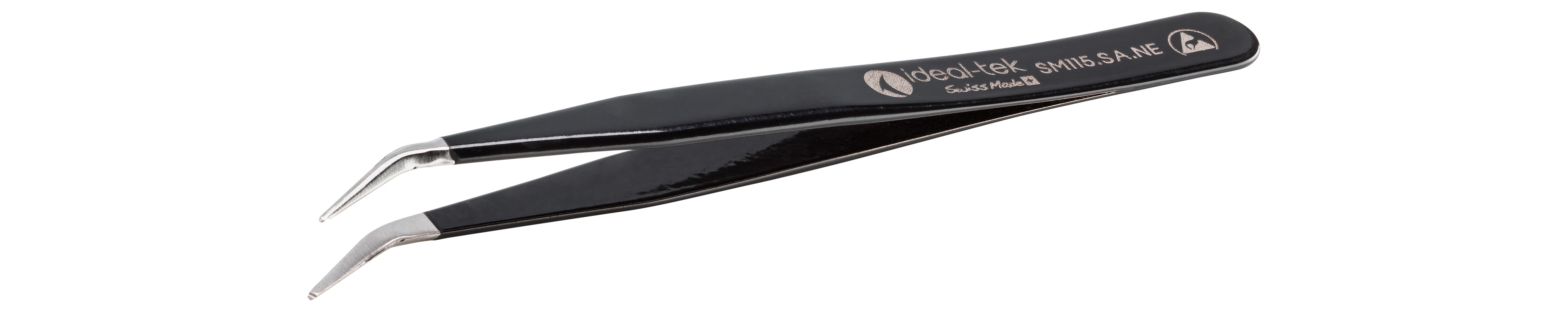 ideal-tek 115mm Stainless Steel Grooved, Bent ESD Safe Tweezer