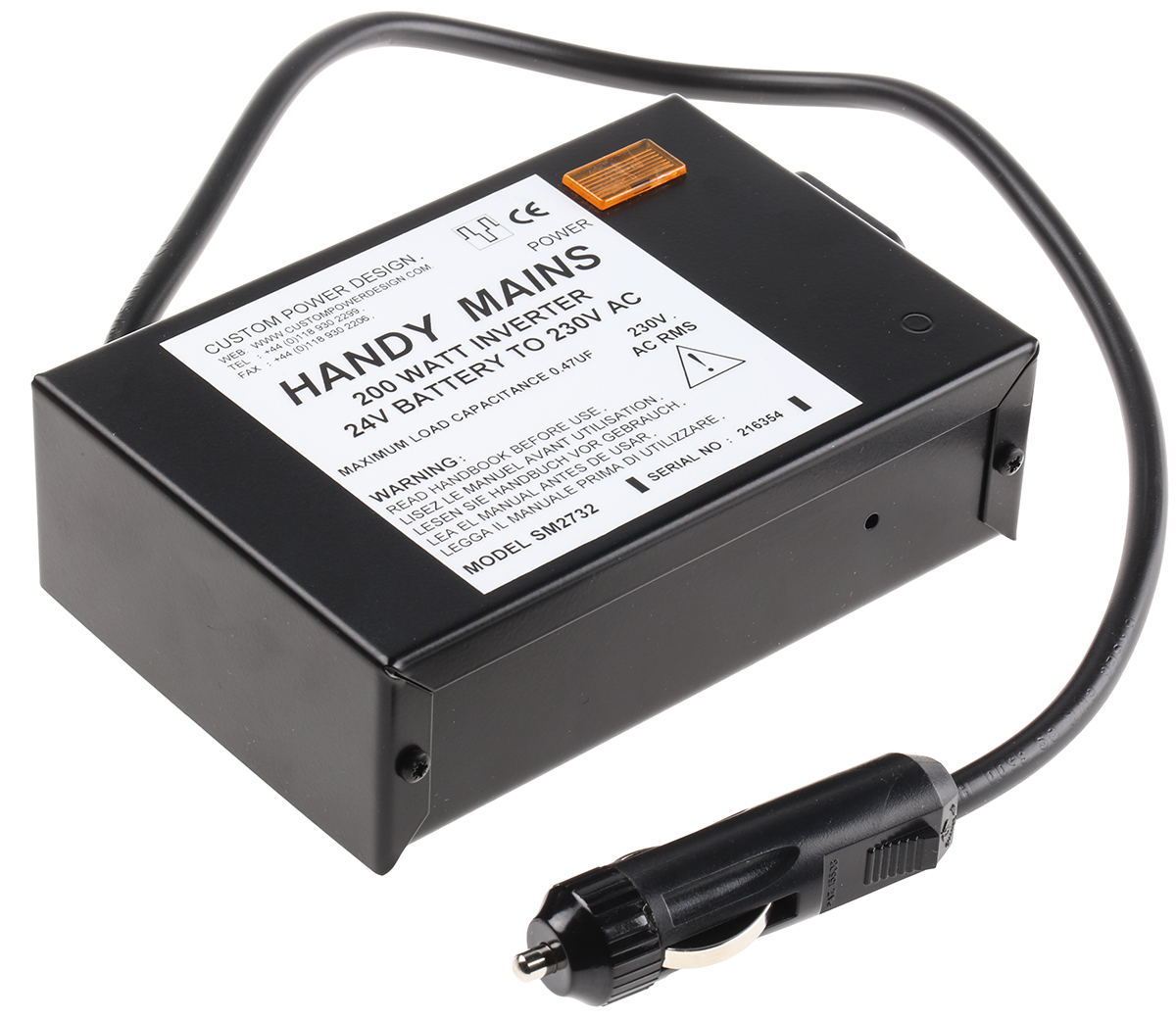 Custom Power Design 200W Power Inverter, 22V dc, 30 V dc Input, 230V ac Output