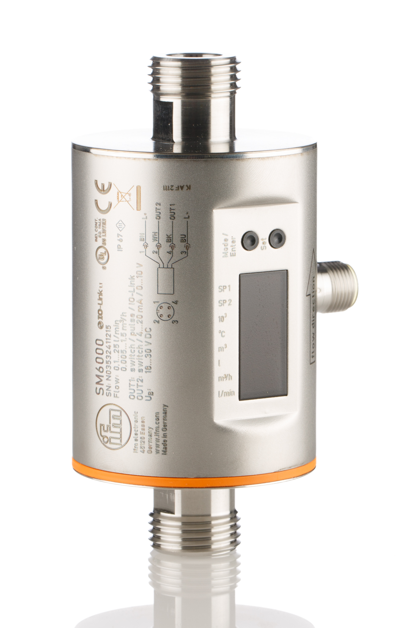 ifm electronic SM6000 Series Flow Controller, 25 L/min, PNP Output, 0.5 in Pipe 30 V dc