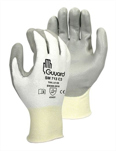 GUYARD SM713 C3 Grey Polyethylene Work Gloves, Size 11, Polyurethane Coating