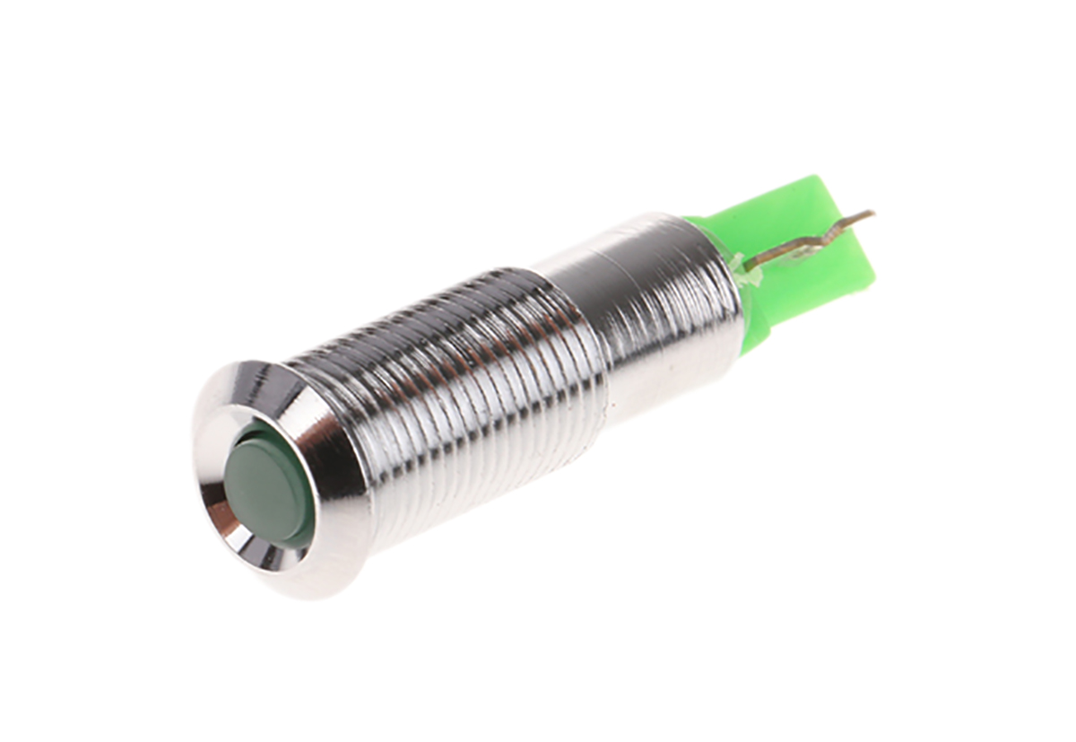 Signal Construct Green Panel Mount Indicator, 20V, 28 V, Solder Tab Termination Panel Mount, IP67