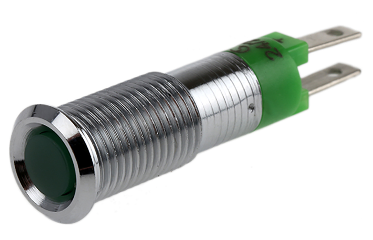 Signal Construct SMCP Series, Green Panel Mount Indicator, Tab Termination, IP67, 8 mm