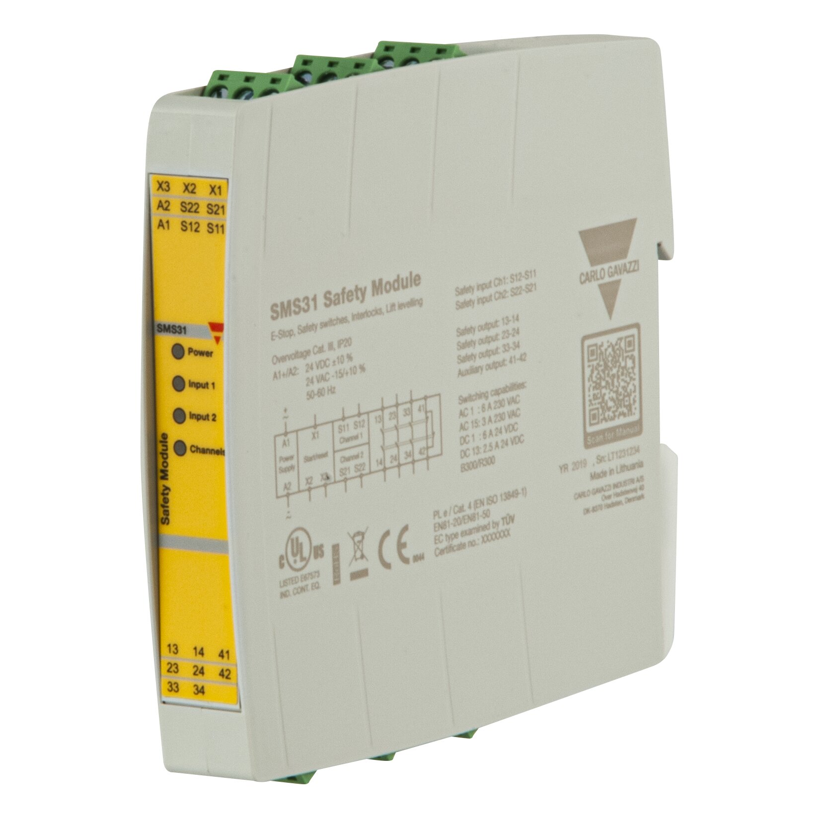 Carlo Gavazzi SMS20_31_DS_EN Series Input/Output Module, 2 Inputs, 24V