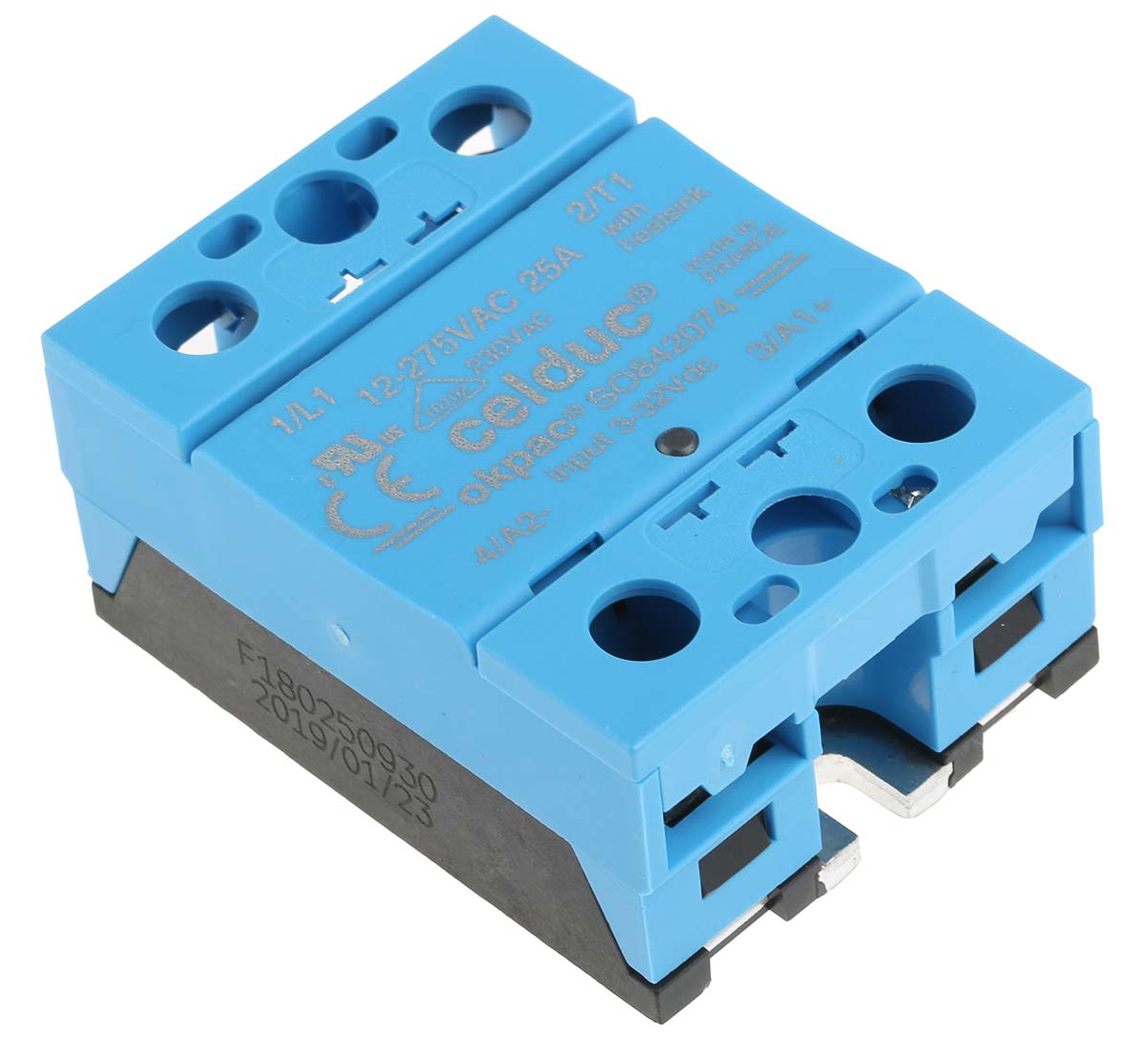 Celduc SO8 Series Solid State Relay, 25 A Load, DIN Rail Mount, 275 Vrms Load, 32V Control