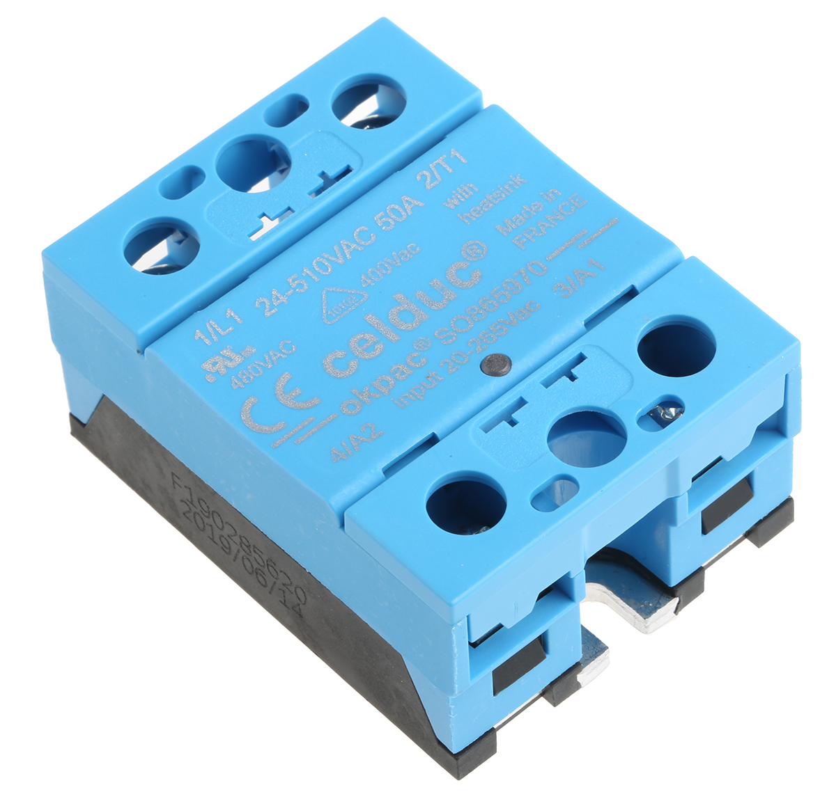 Celduc SO8 Series Solid State Relay, 60 A Load, DIN Rail Mount, 510 Vrms Load, 265V Control