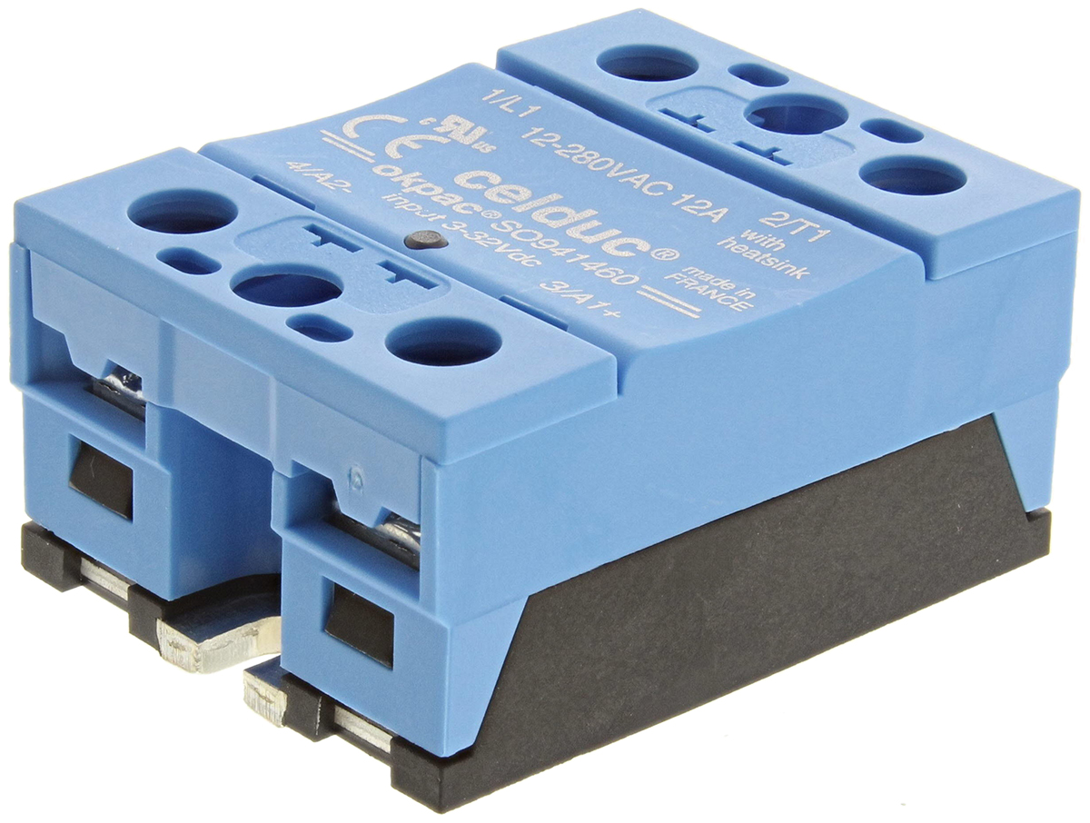 Celduc SO9 Series Solid State Relay, 12 A Load, DIN Rail Mount, 280 Vrms Load, 32V Control