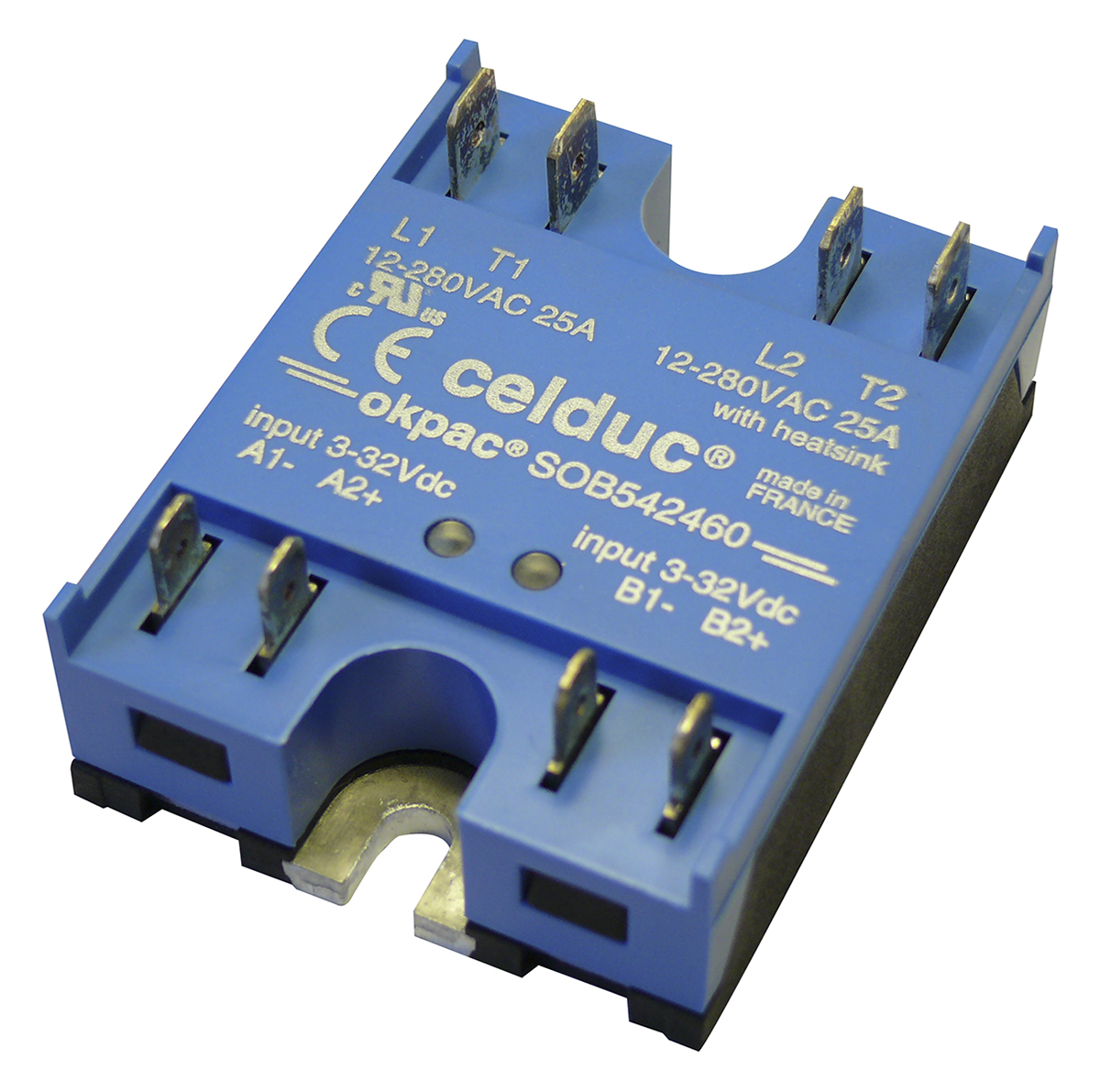 Celduc SOB5 Series Solid State Relay, 25 A Load, DIN Rail Mount, 280 V ac Load, 32V dc Control