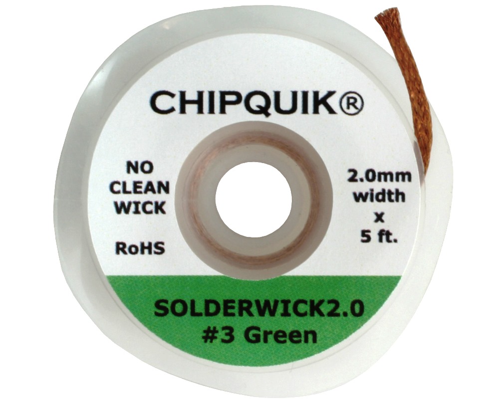 CHIPQUIK SOLDERWICK2.0 5 ft Lead Free No Clean De-Soldering Braid, Width 2 mm