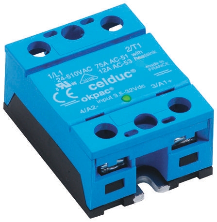Celduc SOM Series Solid State Relay, 60 A Load, DIN Rail Mount, 40 V dc Load, 32V dc Control