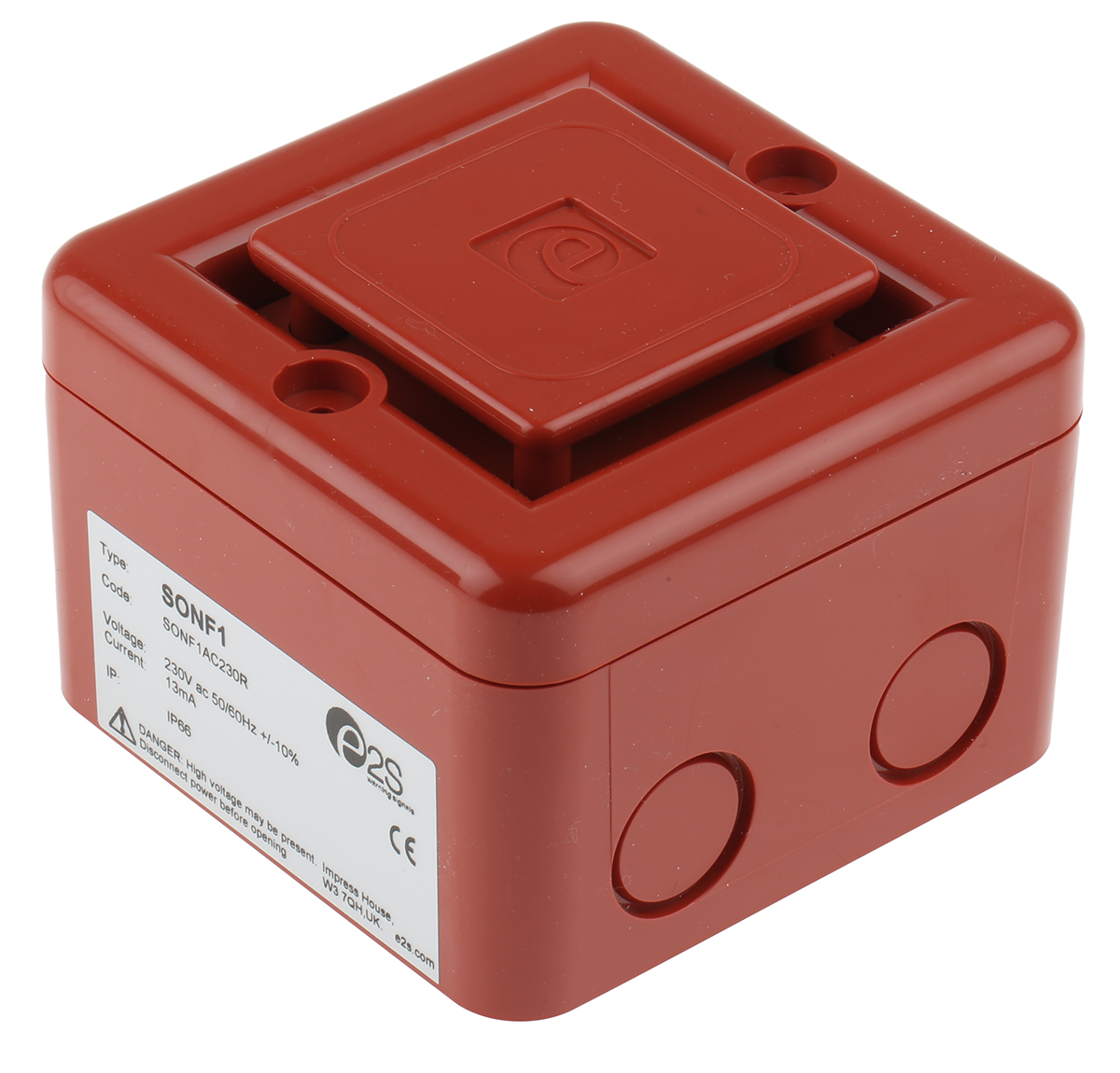 e2s SONF1 Series Electronic Sounder Surface, IP66, AC 230V ac, 10-Tone 100 dB @ 1m