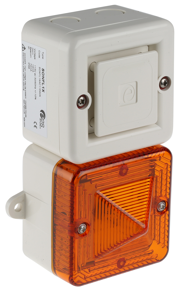 e2s SONFL1X Series Amber Sounder-Beacon Combination, IP66 230V ac Wall 100 dB @ 1m