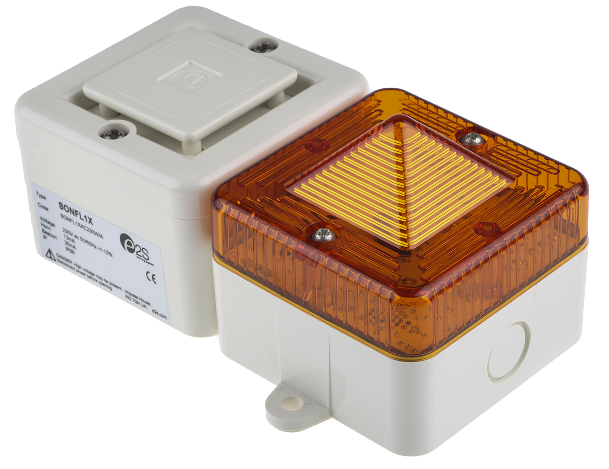 e2s SONFL1X Series Amber Sounder-Beacon Combination, IP66 230V ac Wall 100 dB @ 1m