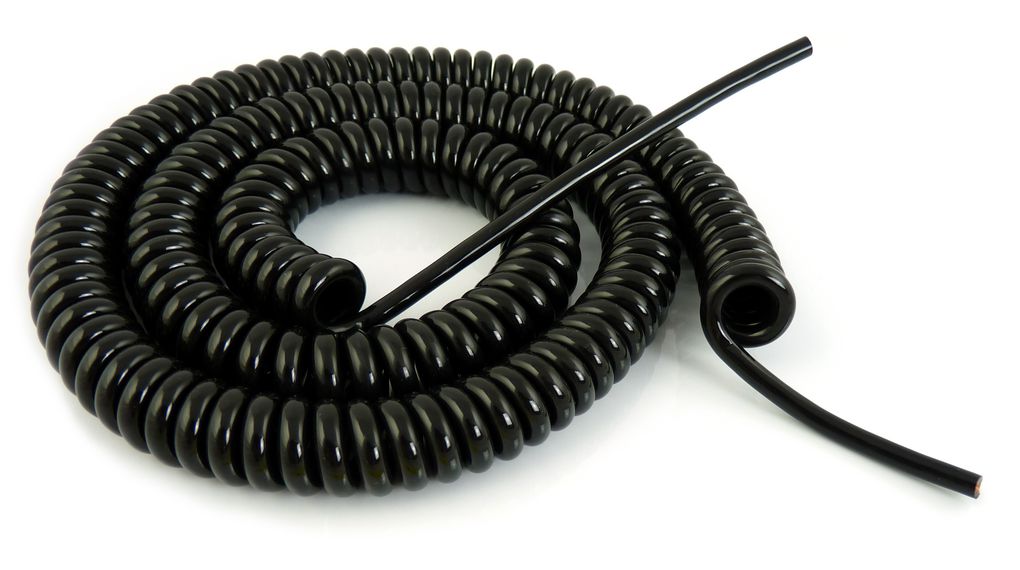 TBS de Buck B.V. TB20 FLEX, 2 m 2 Core Spiral Cable, Black Polyurethane 70 °C