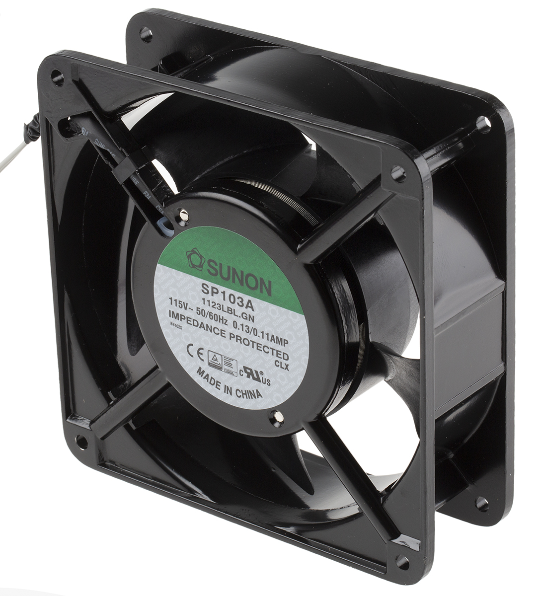 Sunon SP Series Axial Fan, 115V ac, 132.6 m³/h, 11 W, 110 mA Max 120 mm, 120mm, 38 mm