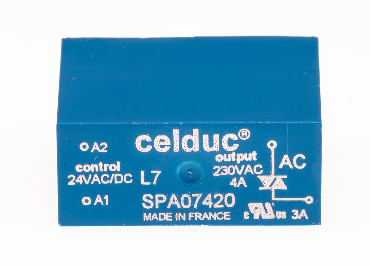 spa07420 Celduc SP Series Solid State Relay, 4 A Load, PCB Mount, 275 V ac Load, 30V ac/dc Control