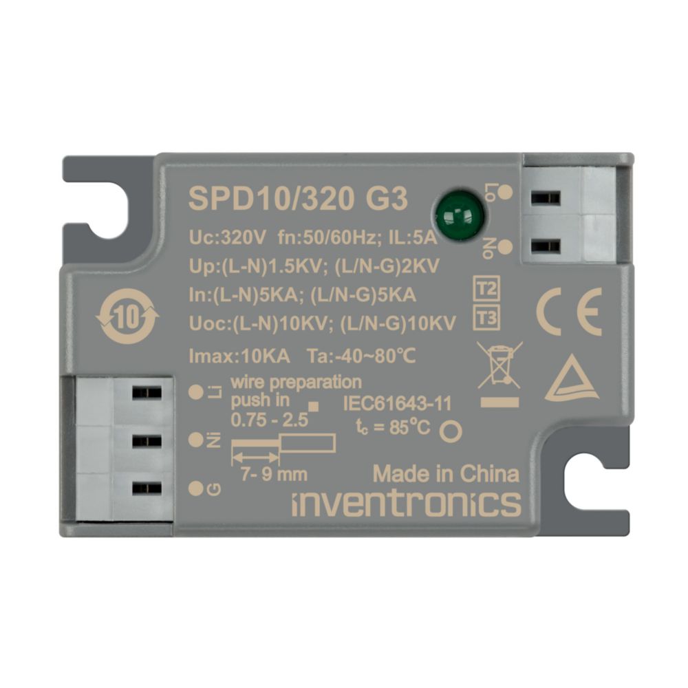 Inventronics 1 Phase Surge Protection Device, 10 kA, 2 kV, Push-in