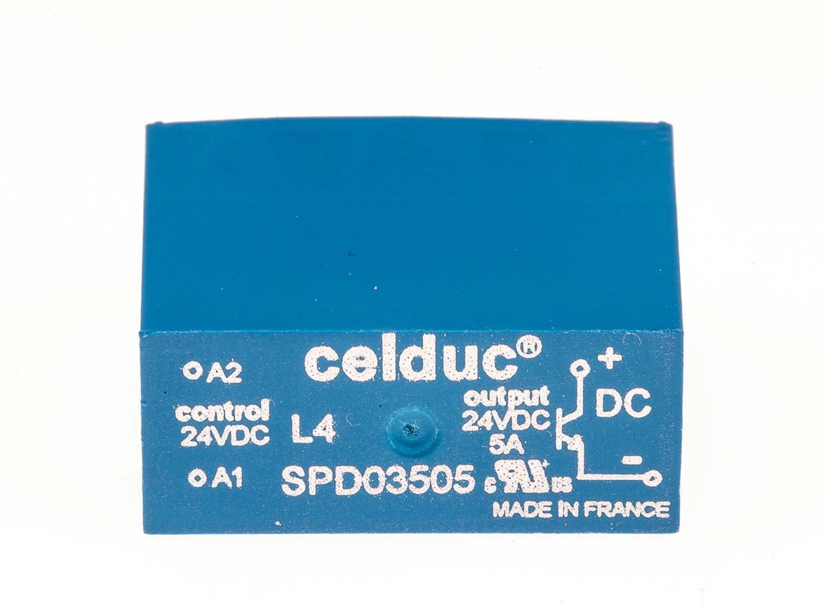 spd03505 Celduc SP-ST-SL Series Solid State Relay, 5 A Load, PCB Mount, 30 V dc Load, 30V dc Control