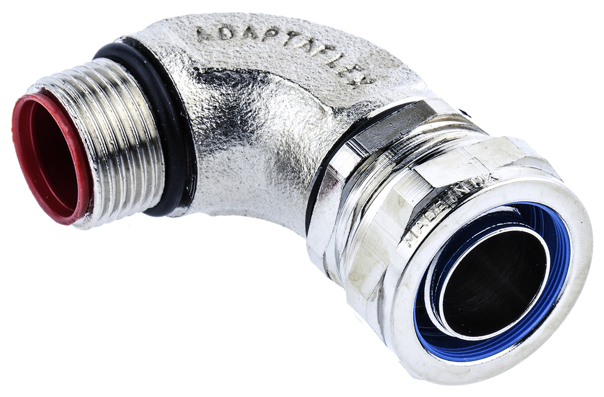 Adaptaflex Nickel Plated, Conduit Fitting, 20 mm Nominal Size, M20, Brass, Silver IP67 rating