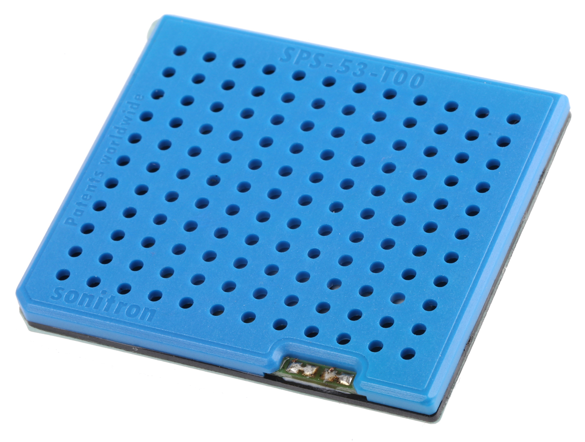 Sonitron Piezoelectric Miniature Speaker, 93 dB 300 Hz, 960 nF 20 kHz 60 V Pk-Pk 4.5 mm 53mm 61.2 mm