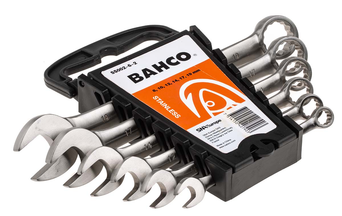 ss002-6-2 Bahco 6-Piece Spanner Set, 8 to 19 mm, Stainless Steel