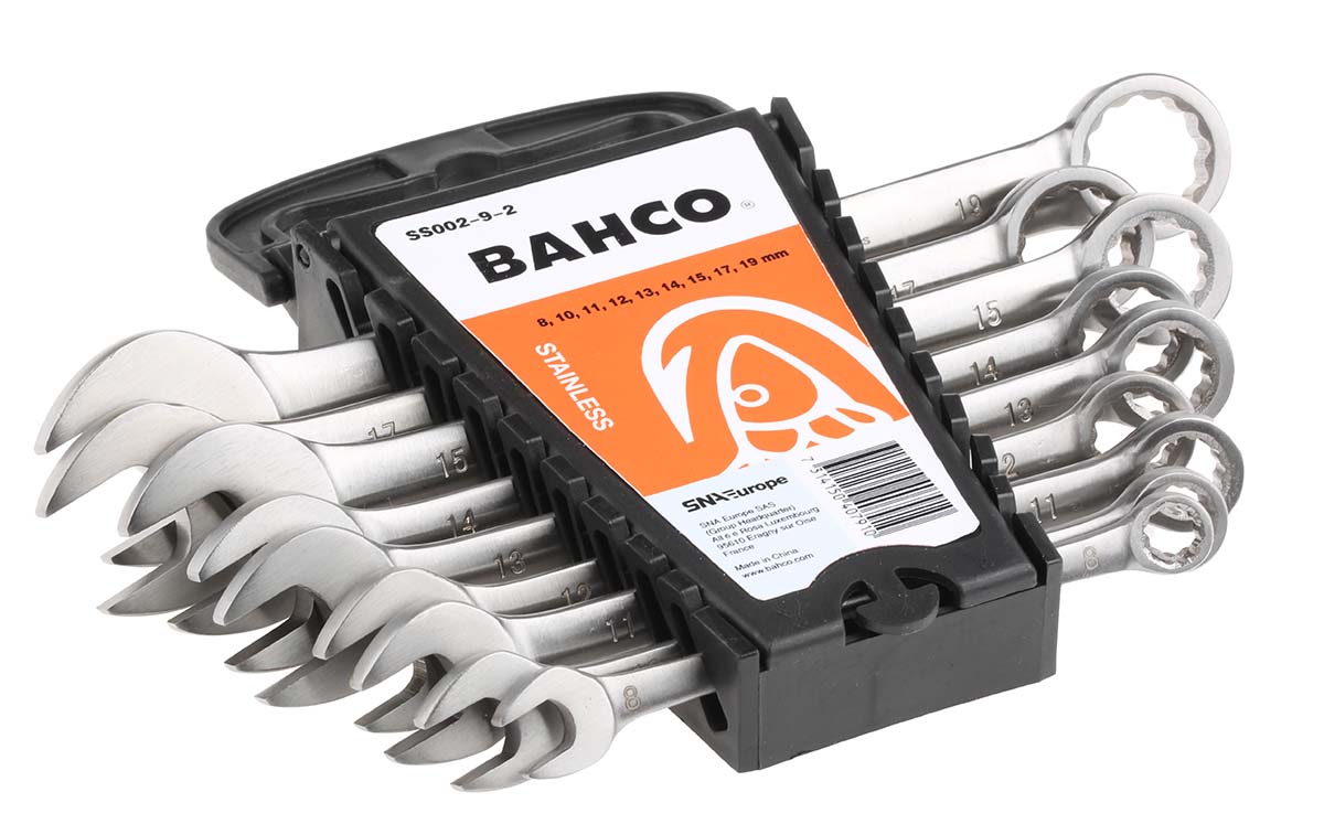 ss002-9-2 Bahco 9-Piece Spanner Set, 8 to 19 mm, Stainless Steel