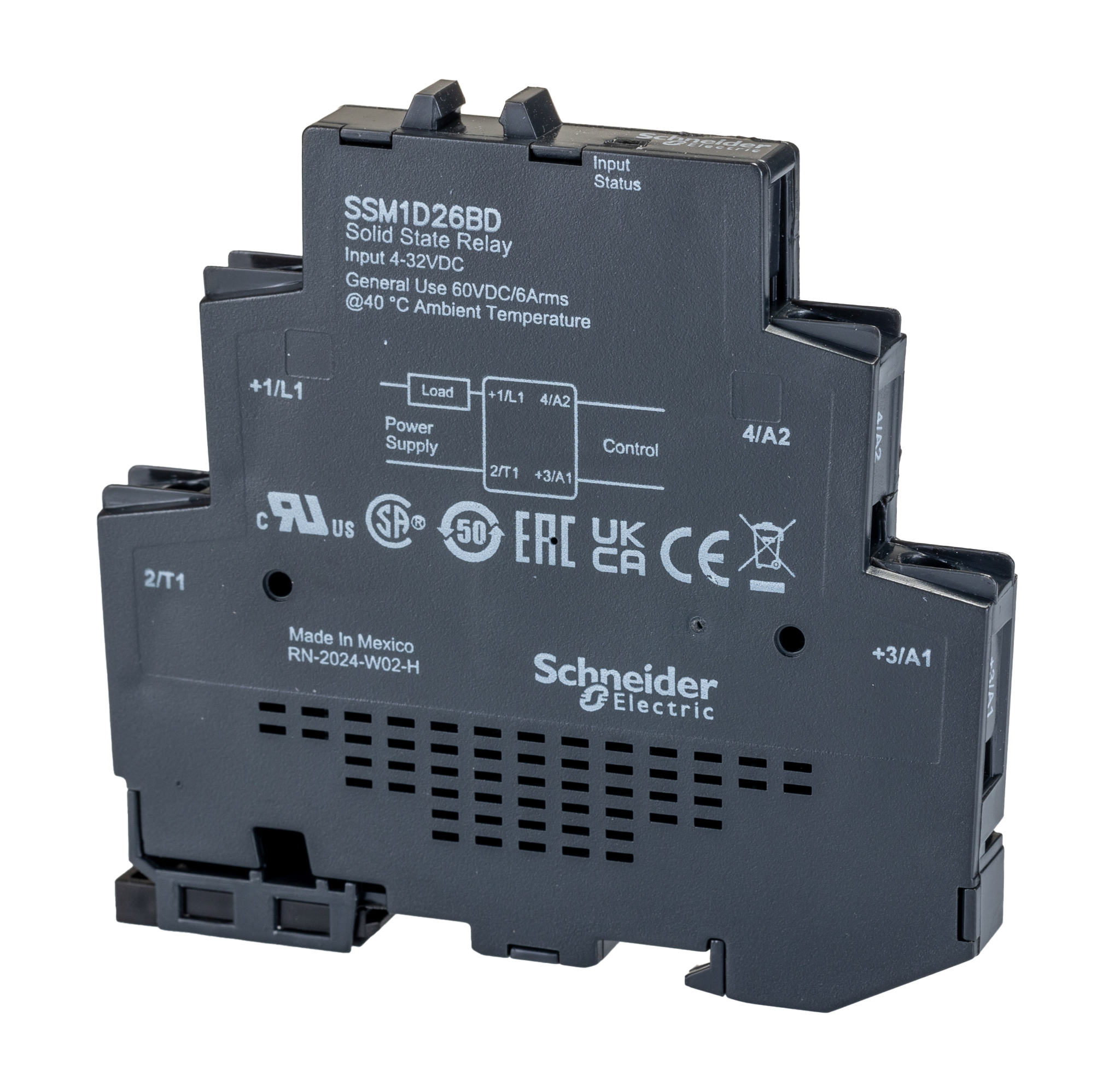 ssm1d26bd Schneider Electric Harmony Relay Series Solid State Relay, 6 A Load, DIN Rail Mount, 60 V dc Load, 32V dc Control
