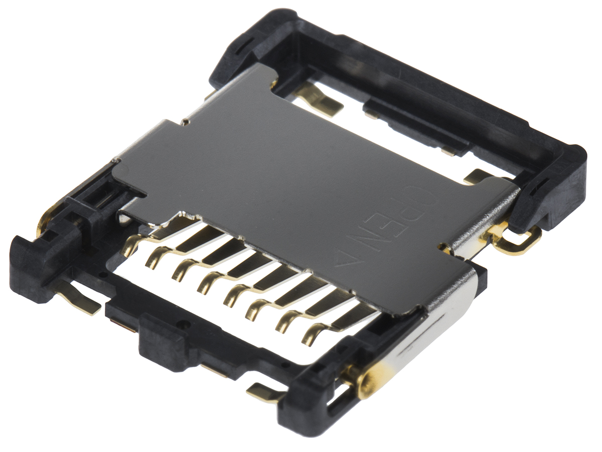 JAE, ST1 8 Way Hinged MicroSD Memory Card Connector, Solder