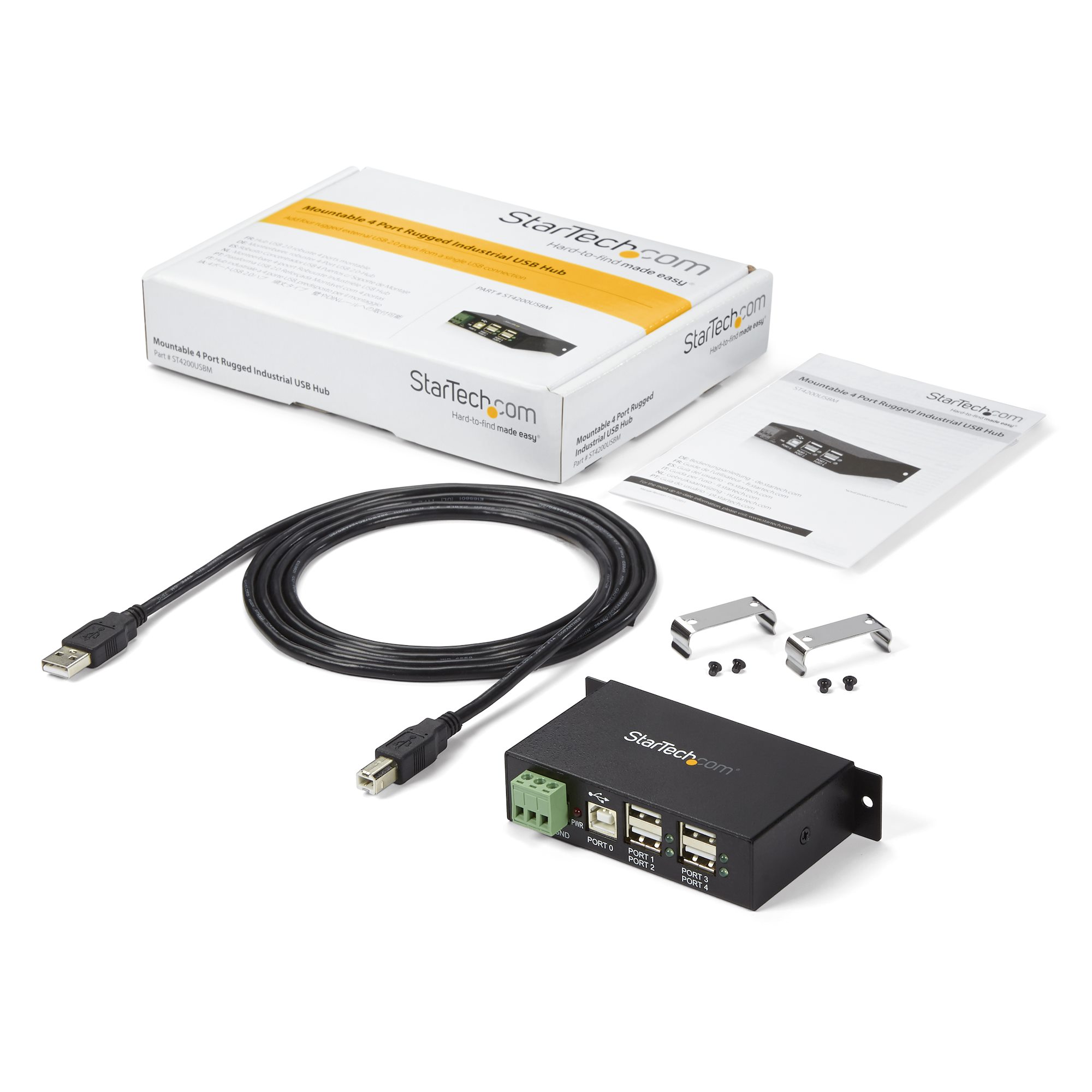 st4200usbm StarTech.com 4 Port USB 2.0 USB Hub, Terminal Connector Powered, 57.3 mm 26.3 mm 114.5mm