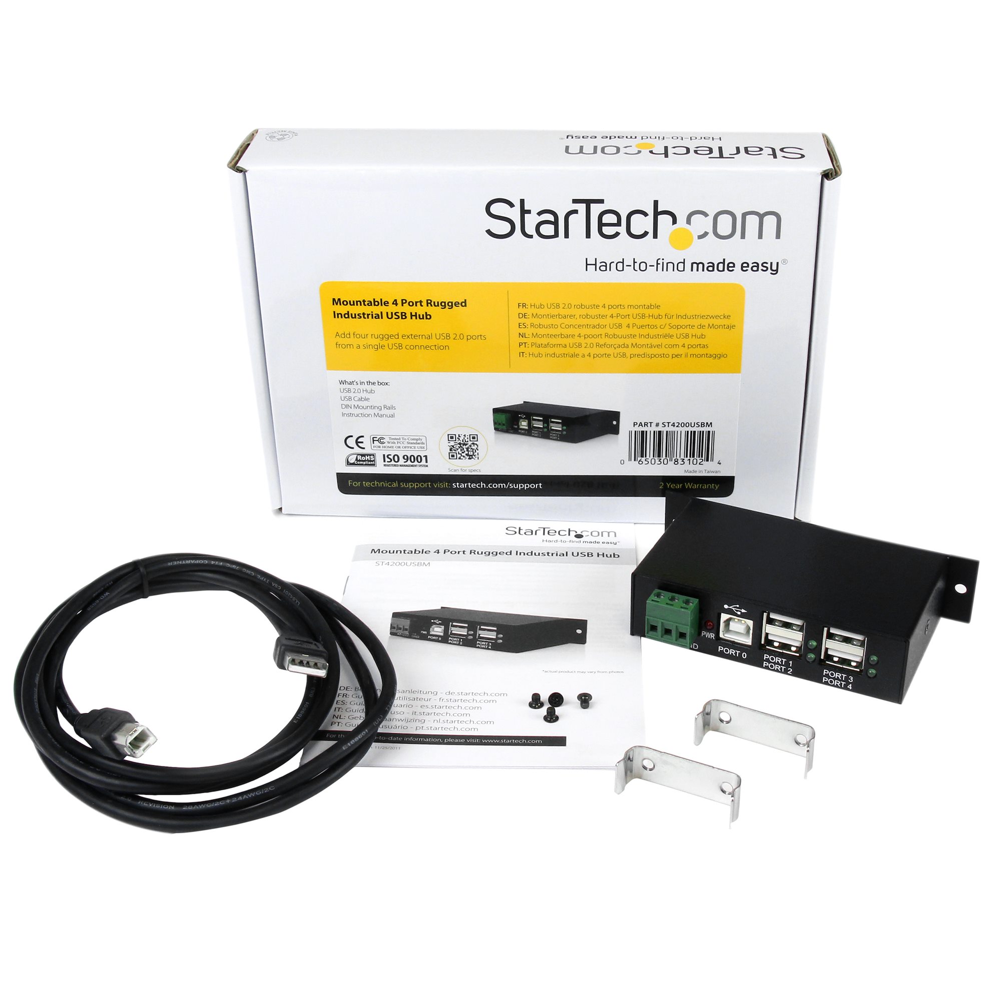 st4200usbm StarTech.com 4 Port USB 2.0 USB Hub, Terminal Connector Powered, 57.3 mm 26.3 mm 114.5mm