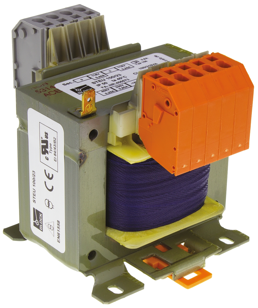 Block 2 Output 100 VA Chassis Mount Transformer, 2 x 115 V ac, DIN EN 61558-2-2, IEC 61558-2-2, CSA 22.2 No.66, EN
