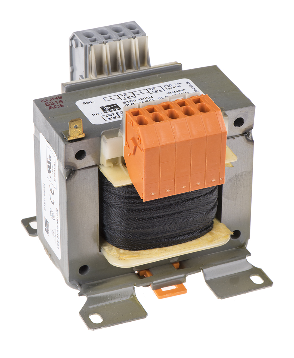 Block 2 Output 160 VA Chassis Mount Transformer, 2 x 12 V ac, EN 61558-2-6, cURus, VDE 0570 Teil 2-6, DIN EN 61558-2-6,