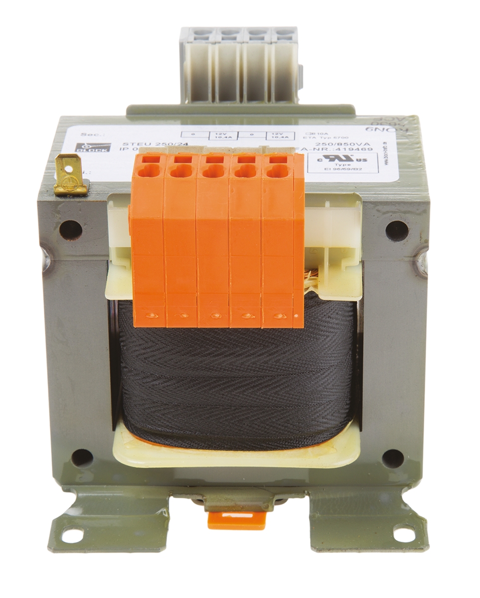 steu25024 Block 2 Output 250 VA Chassis Mount Transformer, 2 x 12 V ac, VDE 0570, UL, EN 61558