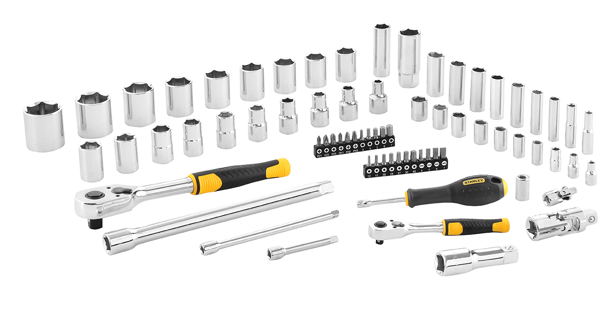 Stanley 72-Piece 1/2 in, 1/4 in 6 Point, Hexagon Socket, Phillips, Pozidriv, Slotted, Torx Socket Set