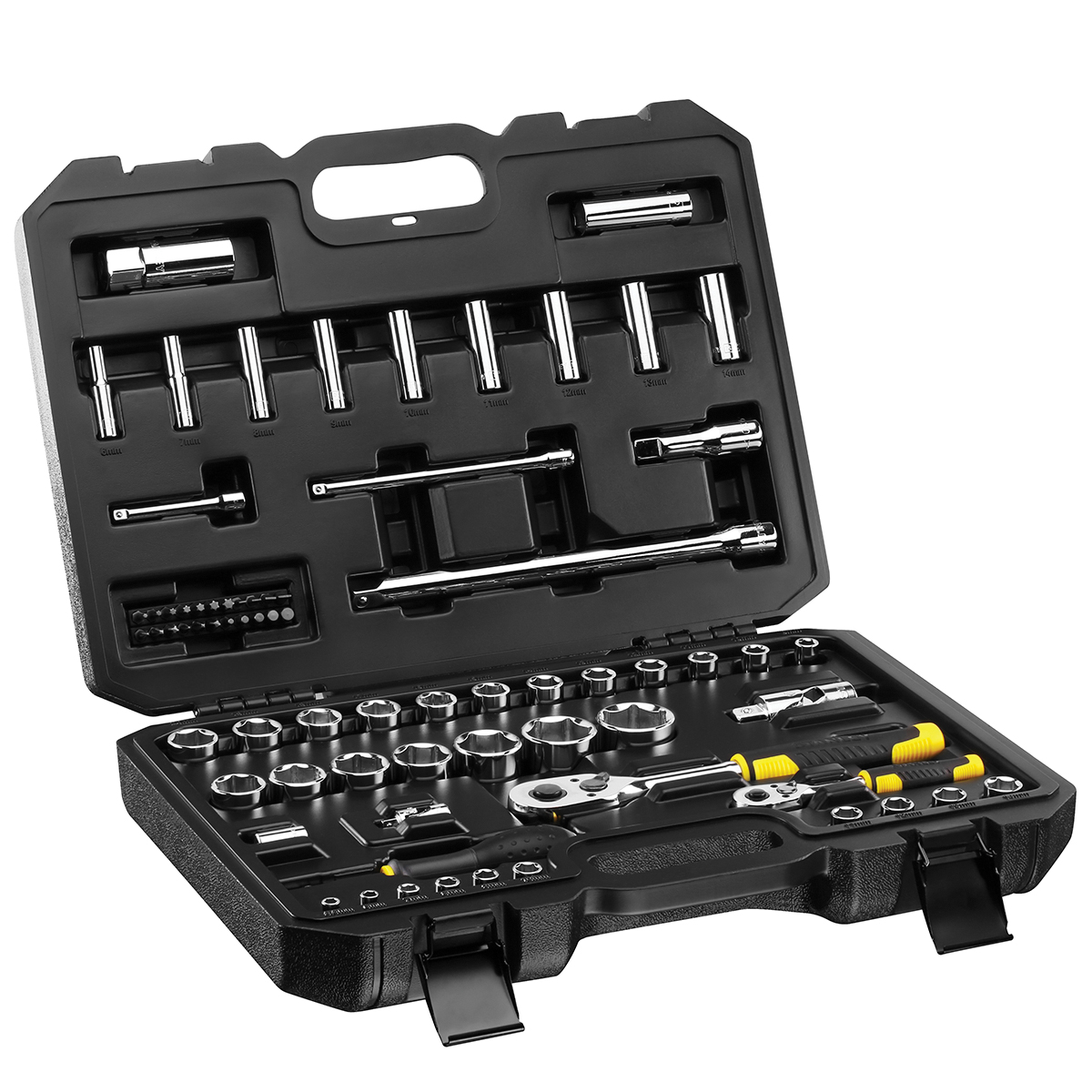 stmt82831-1 Stanley 72-Piece 1/2 in, 1/4 in 6 Point, Hexagon Socket, Phillips, Pozidriv, Slotted, Torx Socket Set