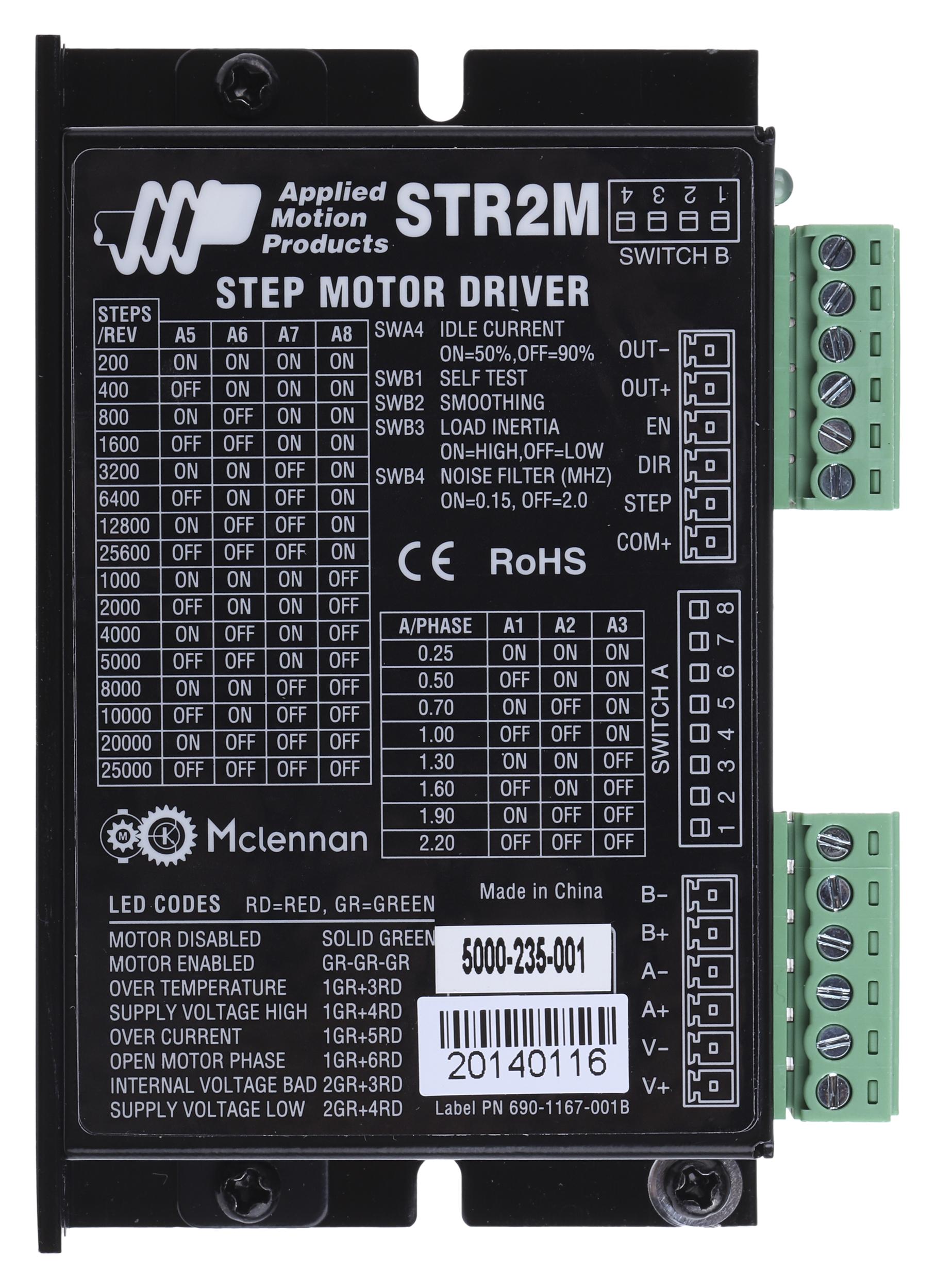 Applied Motion Systems Stepper Motor Controller, 48V dc, 0.3A, 2.2 A, Amplifier Function