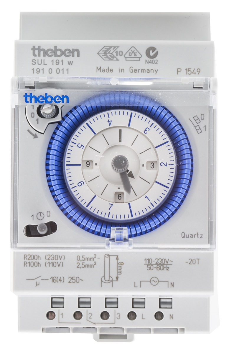 Theben Analogue SUL 191 DIN Rail Time Switch, 1-Channel 230 V ac
