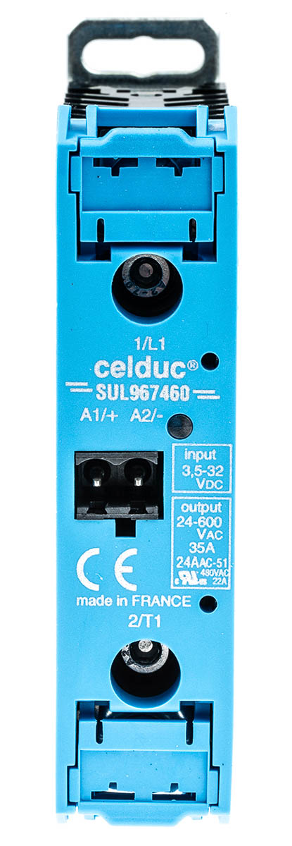 sul967460 Celduc SUL9-SUM9 Series Solid State Relay, 35 A Load, DIN Rail Mount, 600 V ac Load, 32V dc Control