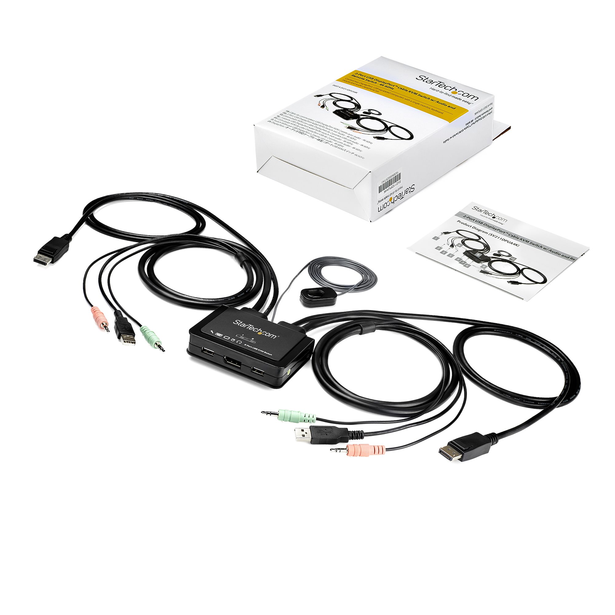 StarTech.com 2 Port 1 Displays USB DisplayPort KVM Switch 3.5 mm Stereo 3840 x 2160 pixel Maximum Resolution
