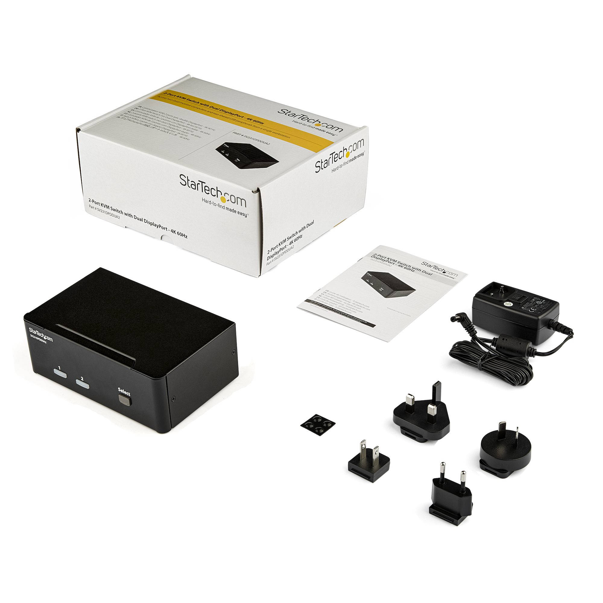 sv231dpddua2 StarTech.com 2 Port 2 Displays USB DisplayPort KVM Switch 3.5 mm Stereo 3840 x 2160 pixel Maximum Resolution
