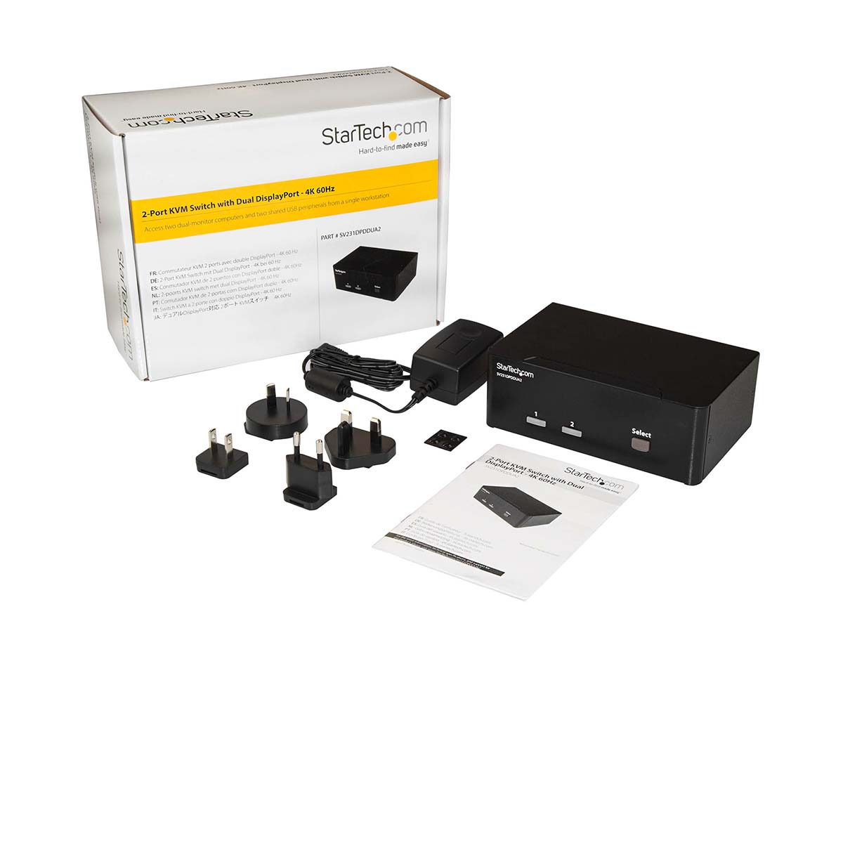 sv231dpddua2 StarTech.com 2 Port 2 Displays USB DisplayPort KVM Switch 3.5 mm Stereo 3840 x 2160 pixel Maximum Resolution