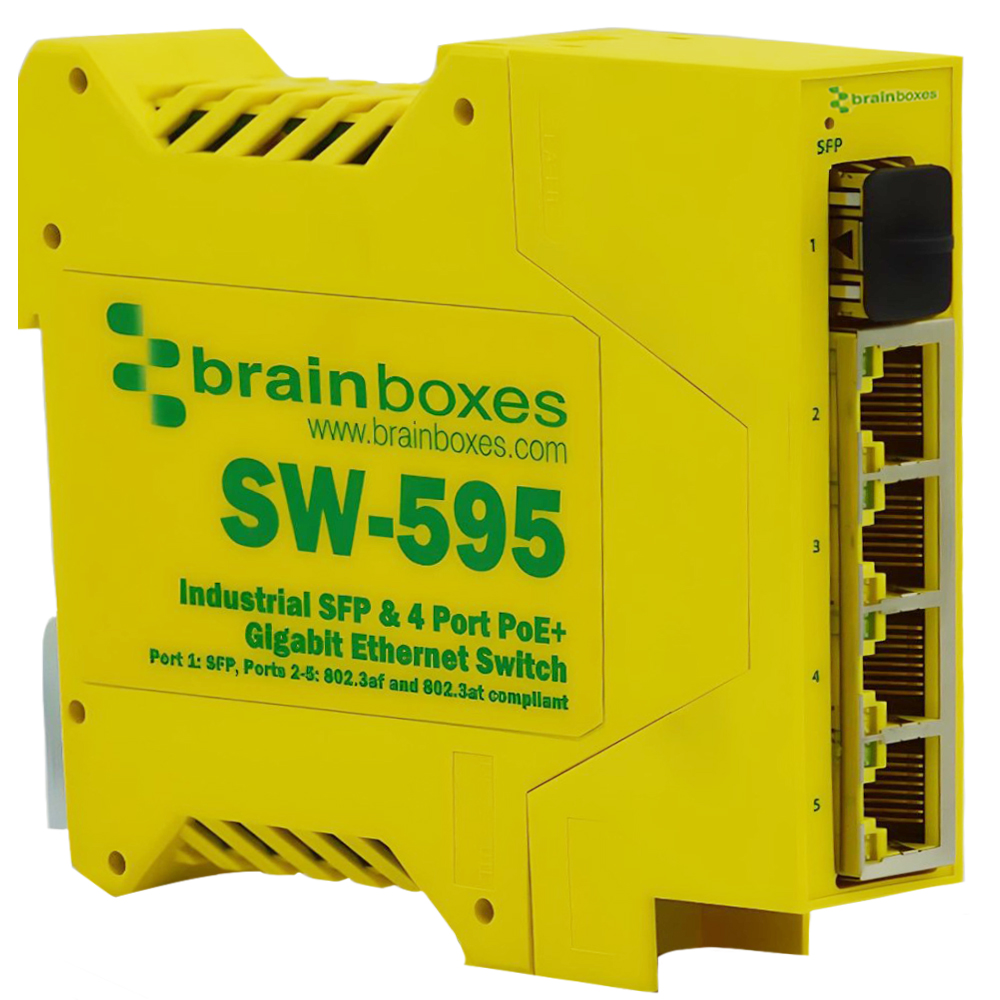 Brainboxes SW-595 Unmanaged 4 Port Ethernet Switch Power Over Ethernet