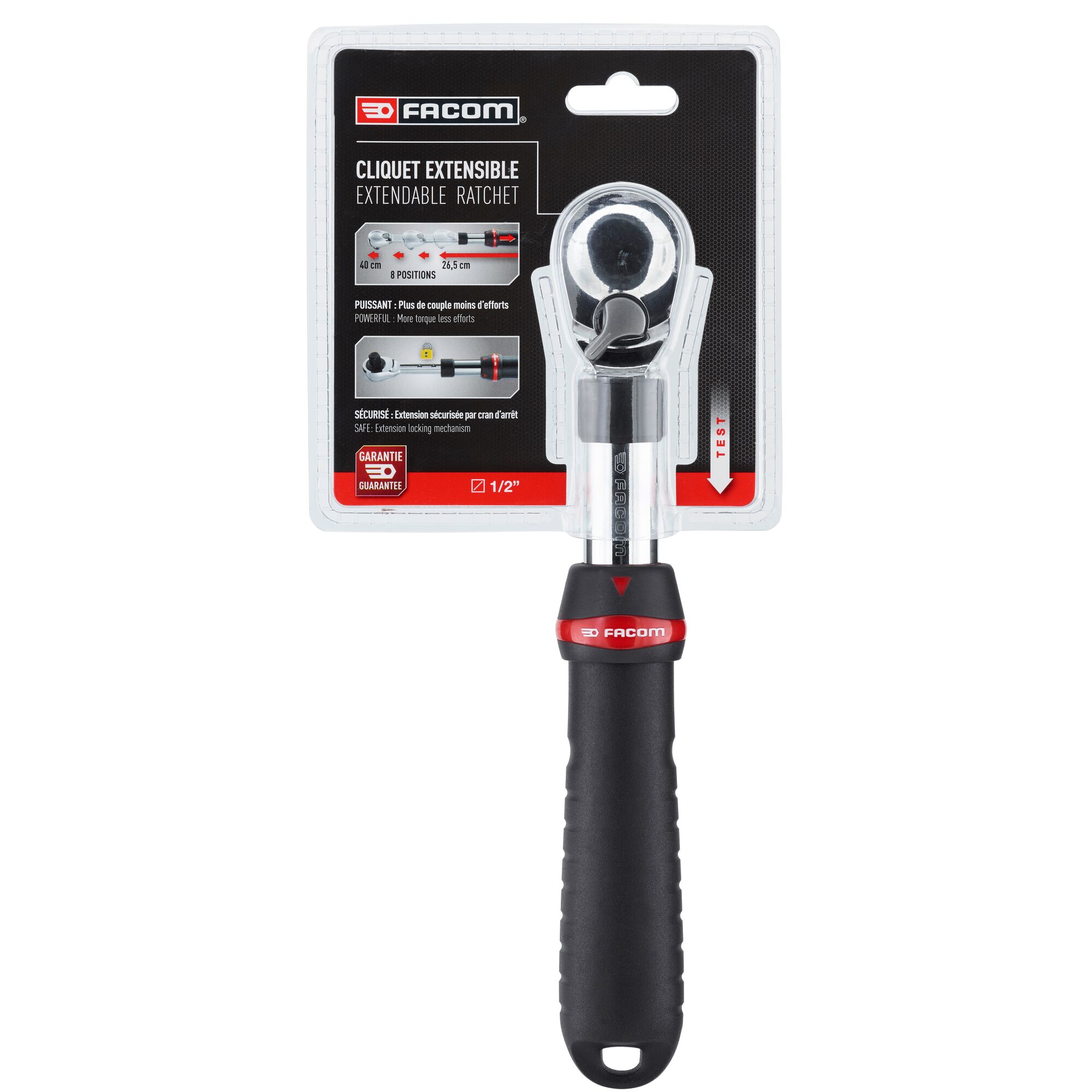Facom SXL.161PB 1/2 in Ratchet with Bi-Material Elastomer Handle, 262mm Overall