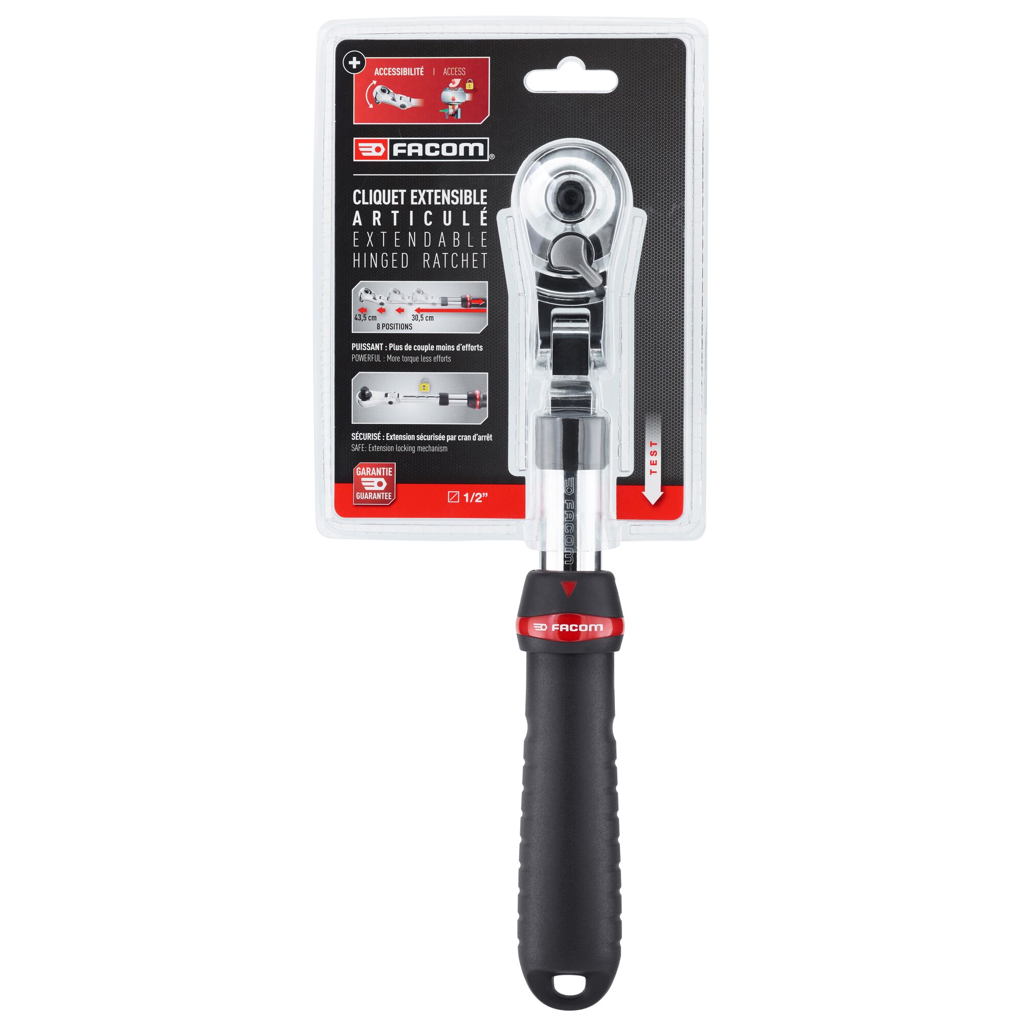 Facom SXL.171PB 12.7 mm Ratchet with Bi-Material Elastomer Handle, 304mm Overall