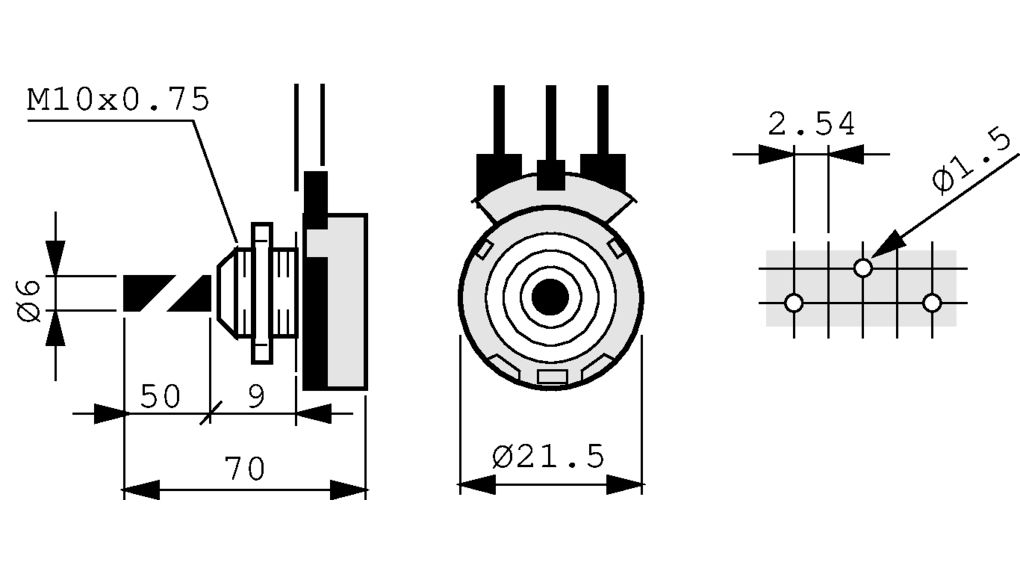 t-21ahm0607103a PIHER SENSORS AND CONTROLS S.S.A 10 kΩ Linear Potentiometer 1-Turns 1-Gang Through Hole, T-21AHM0607103A
