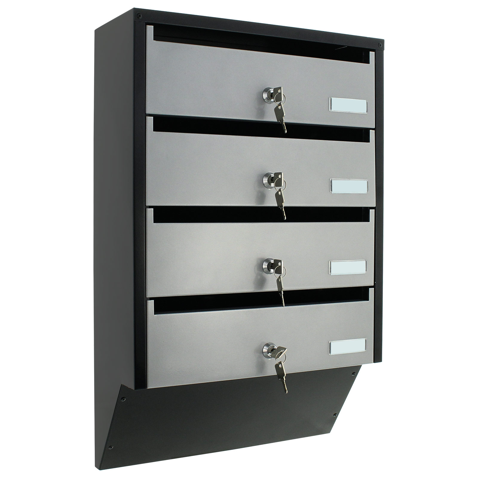 Rottner Comsafe Silver, Black Mailbox, 600 mm x 385mm x 140 mm