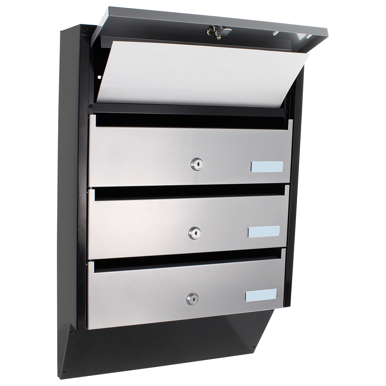 t06209 Rottner Comsafe Silver, Black Mailbox, 600 mm x 385mm x 140 mm